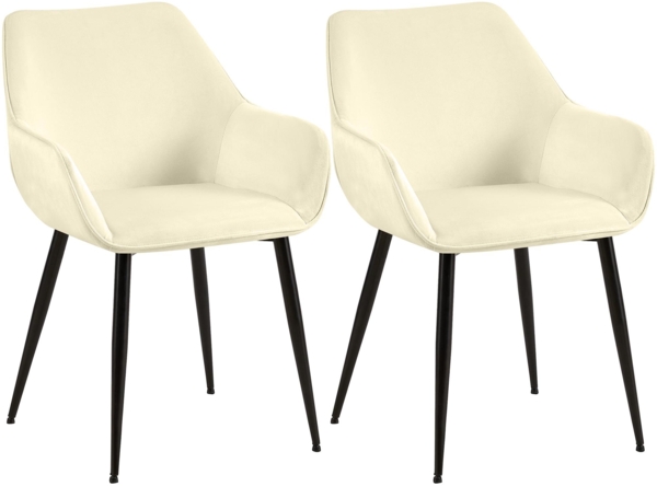 CLP 2er Set Esszimmerstuhl Luena mit Rückenlehne gepolstert bis 150 kg belastbar,creme Samt