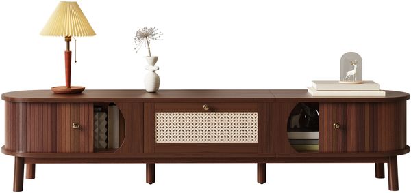 TV-Schrank 170 x 38 x 39,5 cm aus Spanplatte mit Rattan-Schubladen & Türen in Holzoptik Bild 8