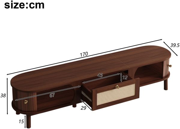 TV-Schrank 170 x 38 x 39,5 cm aus Spanplatte mit Rattan-Schubladen & Türen in Holzoptik Bild 5