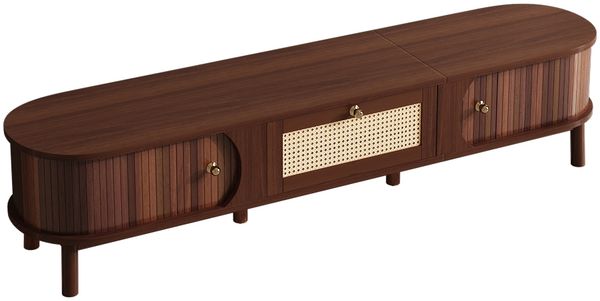 TV-Schrank 170 x 38 x 39,5 cm aus Spanplatte mit Rattan-Schubladen & Türen in Holzoptik Bild 6