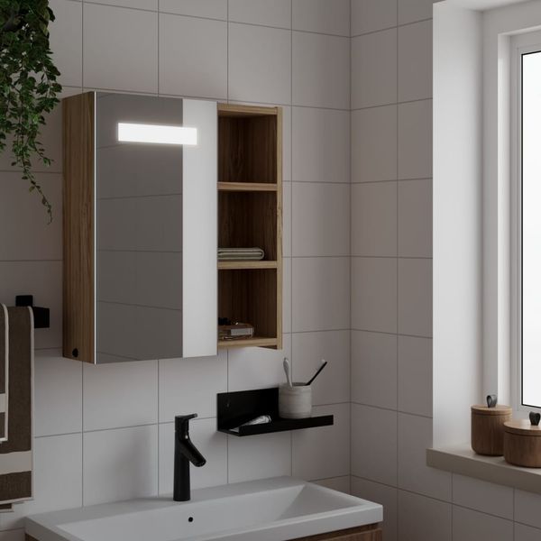 Spiegelschrank, Badezimmerschrank mit LED-Beleuchtung Eichenoptik 45x13x52 cm