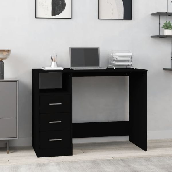 vidaXL Schreibtisch mit Schubladen Schwarz 102x50x76 cm Holzwerkstoff 823033