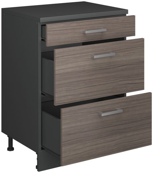 Küchenschrank für Dachschrägen R-Line Edelgrau 60 cm ohne Schräge mit 3 Schubladen Vicco Bild 3