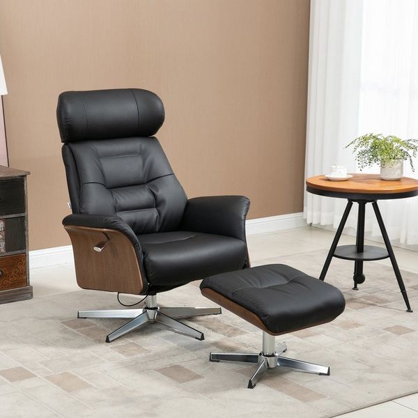 HOMCOM Relaxsessel Relaxsessel mit Hocker, mit Liegefunktion (Liegestuhl mit Fußbank, 2-St, bestehend aus Sessel und Hocker), bis 150 kg belastbar, Schwarz