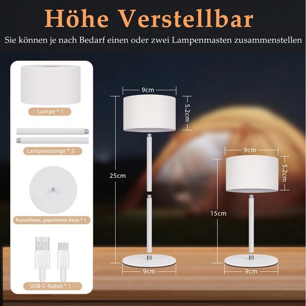 ZMH LED Tischleuchte LED Tischlampe Kabellos: Touch Dimmbar, 3000-6500, 3000-6500K, Tischleuchte mit 3 Farbtemperaturen Höhenverstellbar USB