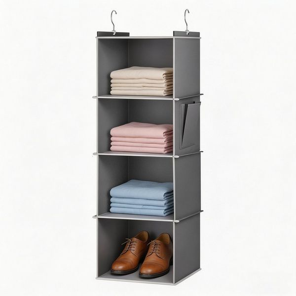 BlingBin Hängeaufbewahrung Hängeregal Schrankorganizer Stabiler Kleiderschrank Organizer (1er Set, 1 St, 4 Fächer – 30 x 30 x 80 cm), Hängeorganizer Kleiderschrank mit Metallhaken und verstärkten Böde