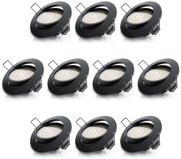 Brandson LED Einbaustrahler dimmbar & schwenkbar, Deckenspots, Aluminium Rahmen, schwarz, Dimmfunktion, Schwenkmechanismus (40° vertikal), LED fest integriert, warmweiß, Einbauleuchte / Spots ultra flach, Abstrahlwinkel 120 Grad, 10er Set