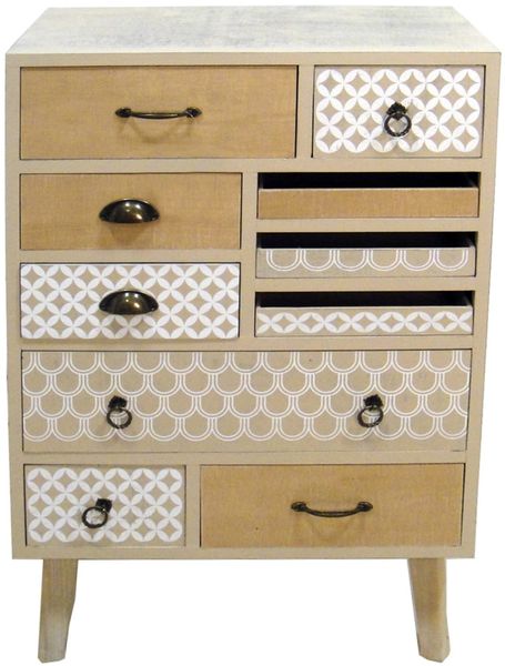 DRW Sideboard mit 7 Schubladen und 3 Türen aus Naturholz_65 x 35 x 100 cm, Holz, estandar