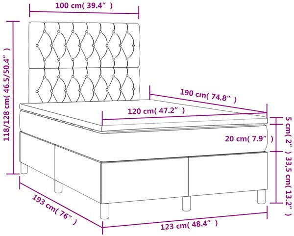 vidaXL Boxspringbett mit Matratze & LED Rosa 120x190 cm Samt 3270334 Bild 11