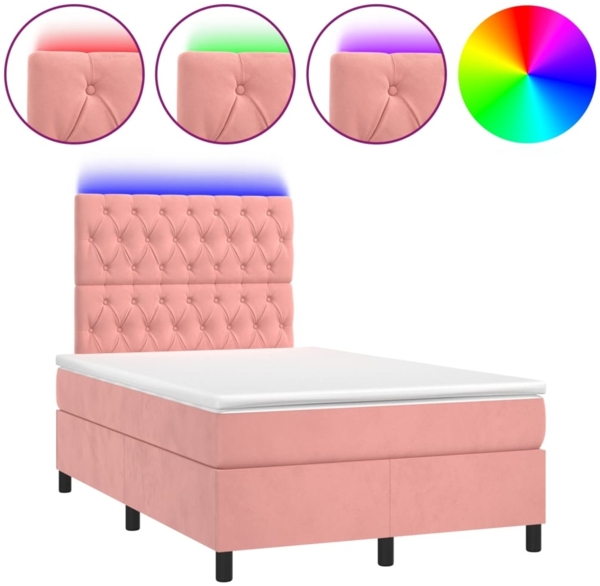vidaXL Boxspringbett mit Matratze & LED Rosa 120x190 cm Samt 3270334