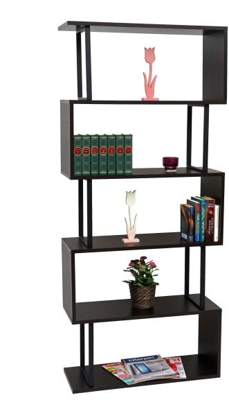 Bücherregal HWC-A27, Standregal Wohnregal, 183x80cm 3D-Struktur 5 Ebenen ~ dunkelbraun, Metall schwarz