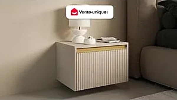 Vente-unique - POSINIA Bedside table Holz, Platte Beige - B 39 cm x H 42 cm x L 53,6 cm