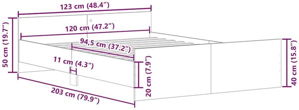vidaXL Bettgestell mit Kopf- und Fußteil Betongrau, 120x200 cm Bild 10