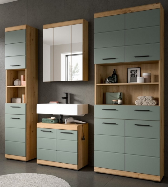 Inn. Furn Badmöbel-Set Shawn, (Badezimmer in Salbei grün und Artisan Eiche, 4-St, 200 x 190 cm), mit extra viel Stauraum