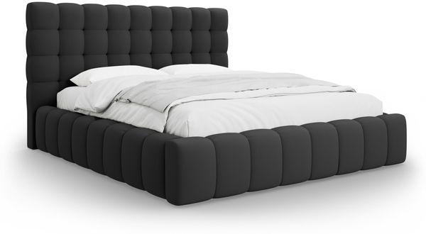Micadoni Stauraumbett mit Kopfteil Mamaia Strukturierter Stoff Dunkelgrau 180x200