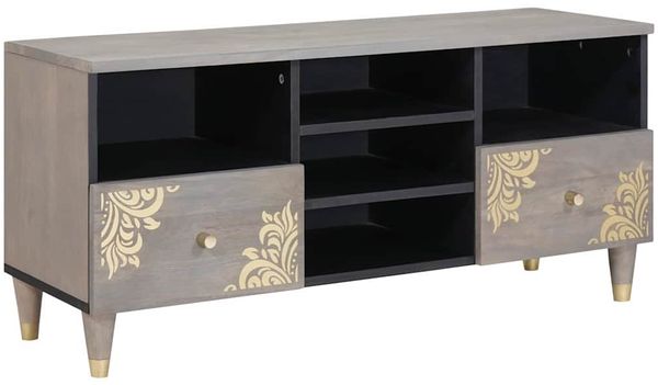 vidaXL TV-Schränk mit Regal Grau 100 x 33 x 46 cm Massivholz Mango 4018790