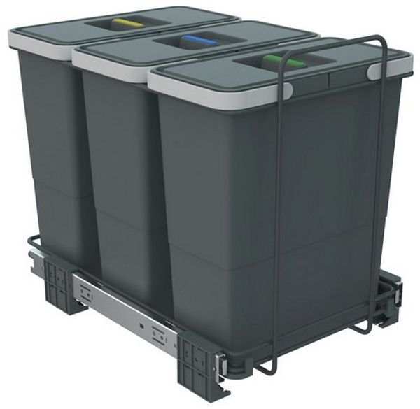 SO-TECH® Mülltrennsystem Abfallsammler Ecofil PF01 34B4 12+12+12L, mit Deckel voll ausziehbar Korpusbreite ab 40 cm