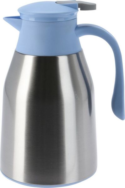 Koopman Kaffeekanne Thermoskanne Kaffeekanne Teekanne 1L Edelstahl, (1-St), Blau / Silber, Druckverschluss, 25x14cm, Pflegeleicht, bis 6h Warm
