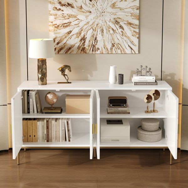 Sideboard mit MDF-Holzwerkstoff, 4 Türen & Stauraum, 162 x 40 x 80 cm, Weiß