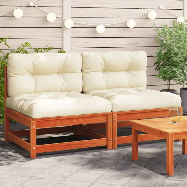 vidaXL Gartensofas ohne Armlehnen mit Kissen 2 Stk. Wachsbraun Holz 838090