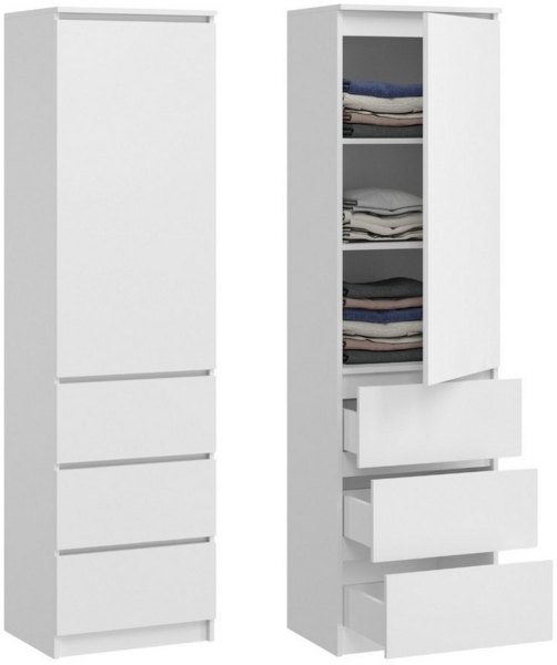 Home Collective Kleiderschrank Mehrzweckschrank Garderobenschrank mit 3 Einlegeböden & 3 Schubladen (ideal für Schlafzimmer, Flur oder Arbeitszimmer) platzsparender & vielseitiger Schrank 50x40x180 cm (BxTxH), weiß