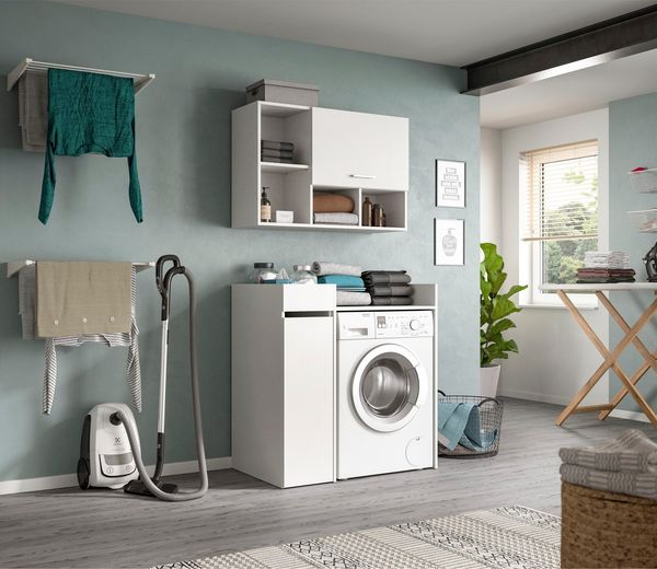 welltime Badmöbel-Set FALAS, TOPSELLER!, 3-teilig, Hauswirtschaftsraum Set, Breite 95 cm, (Set, 3-St, bestehend aus: Waschmaschinenumbauschrank, Standregal & Hängeschrank), Kombination, Waschmaschinenumbau, Waschmaschinenschrank, Wäschekammer