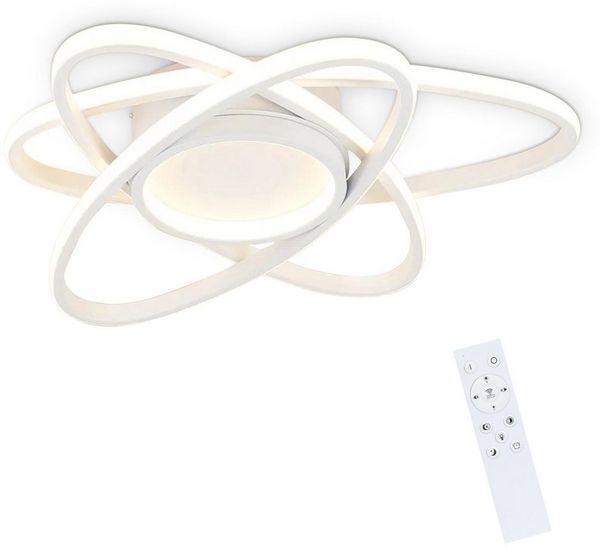 ZMH LED Deckenleuchte Whonzimmer Modern 3 Oval Deckenlampe 3000-6500K mit Fernbedienung, dimmbar, LED fest integriert, Tageslichtweiß, 77W, Weiß/Schwarz