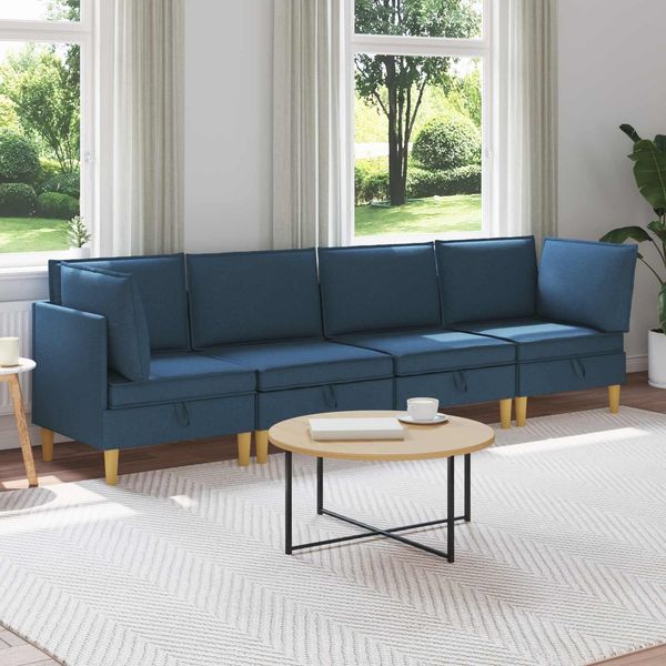 vidaXL Wohnzimmergarnitur mit Kissen mit Speicher 4 pcs Blau Stoff 3413714