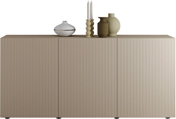 Home affaire Sideboard Rio Breite 181 cm, Kommode mit 3 Türen, Anrichte, geriffelte MDF-Fronten, modern u. elegant, viel Stauraum