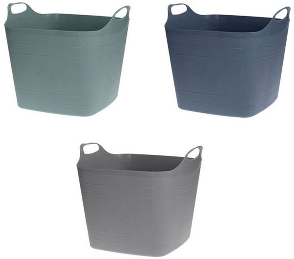 HAC24 Allzweckkorb 3x Aufbewahrungskorb Flexi Korb Tragekorb Haushaltskorb, Flexibel Kunststoff 25 L Mit Griffe