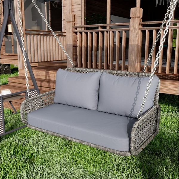 Sweiko Hängesessel Hollywoodschaukel mit Kissen und 2 Ketten, (Nicht inklusive Rahmen,aus Polyrattan, PE-Rattan-Schaukel-Doppelsitz), Grau
