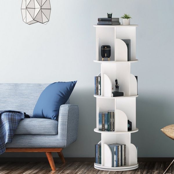 oyajia Bücherregal Drehbare Bücherregal, 4 Etagen Stehregale Lagerregal mit Fächern, Bücherregal, offenes Aufbewahrungsregal, 40 x 40 x 128 cm, drehbar, 4 Ebenen 16 Fächer