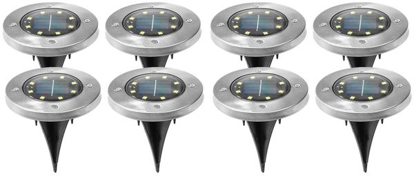 8x LED Solarlampe Bodenleuchte, Edelstahl, silber, D 12cm