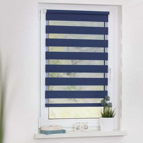 Lichtblick Doppelrollo Lund 90x150 cm (BxL) Blau Verspannt; Klemm- und schraubbar; Lichtdurchlässig und blickdicht