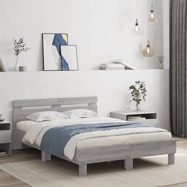 vidaXL Bettgestell mit Kopfteil Grau Sonoma 135x190 cm Holzwerkstoff 3207446