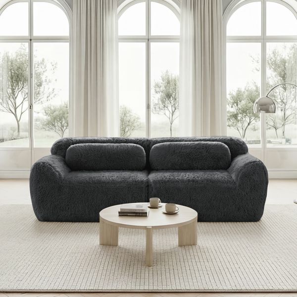 Sofa mit großzügiger Sitzfläche, modulares 2‑teiliges Design, Plüsch, Grau, rahmenlos und extraweich,204*104*73 cm