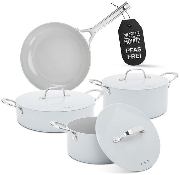 Moritz & Moritz Topf-Set 7-tlg Topf- und Pfannenset Grau, Aluminium (Set), für alle Herdarten geeignet