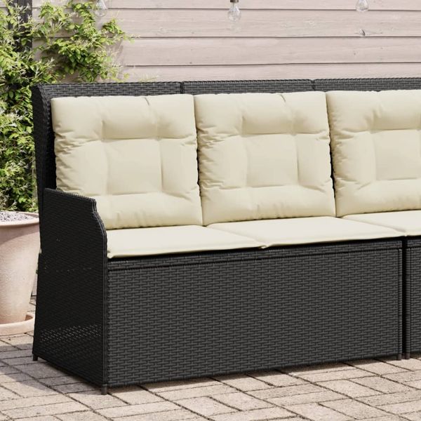 vidaXL Gartenbank Verstellbar mit Kissen Schwarz Poly Rattan 368946