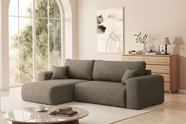 Ecksofa Schlafsofa FLORA Stoff Verita Braun Ottomane Links