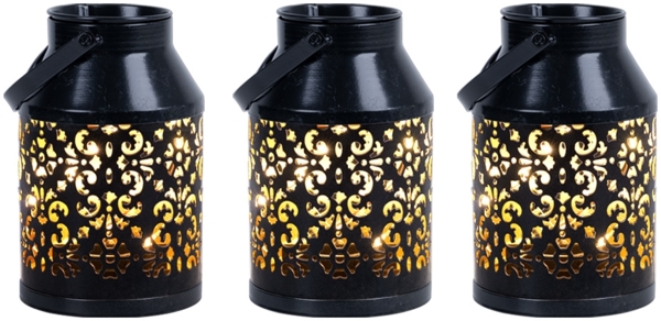 3x LED Solarleuchte, schwarz, Pflanzgefäß, H 16 cm