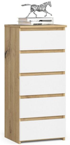 Home Collective Kommode 40 cm breit Holz Highboard Sideboard für Flur Schlafzimmer Wohnzimmer (Mehrzweckschrank Schrank schmal Kommode Schlafzimmer mit Schubladen), Kinderzimmer Organizer, 92 cm hoch mit 5 Schubladen Artisan Eiche weiß