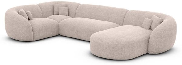 Wohnlandschaft Sorelia U Form aus Samtstoff - Strukturstoff - beige - Rechts