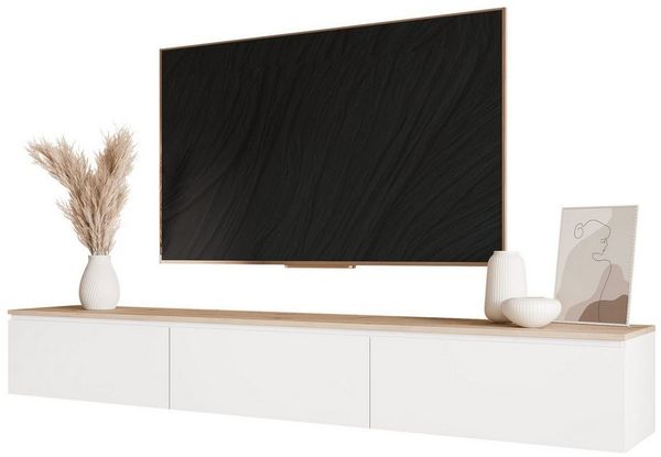 yourhouse24 Lowboard TV SELIA 200 in Weiß & Eiche auf Füßen – Skandinavisches Design