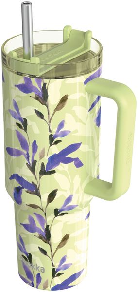 Isolierte Edelstahl-Trinkflasche mit Griff und Strohhalm, doppelwandig 1,2 L Lavendel-Optik