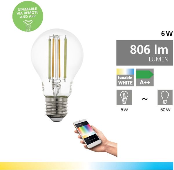 Eglo 12574 Connect LED Leuchtmittel E27 klar L:10,5 Ø:6cm 2200-6500K dimmbar