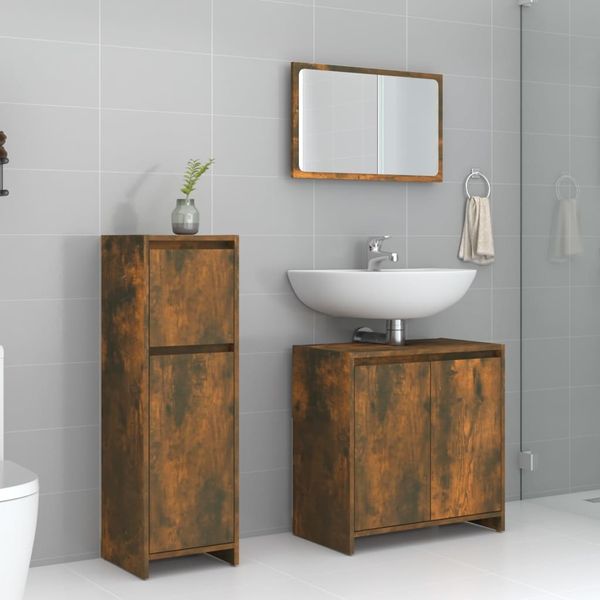 vidaXL 3-tlg. Badmöbel-Set Räuchereiche Holzwerkstoff 3143931