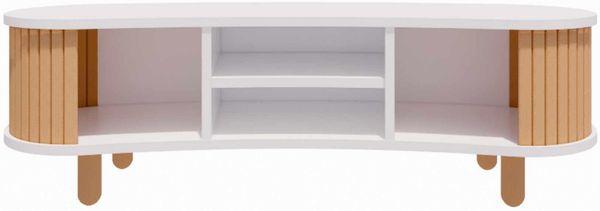 Stilvoller TV-Ständer, Weiß & Natur, 120 x 35 x 44 cm | 100% melaminbeschichtet, 18 mm dick, mehrere Ablagen, Kunststofffüße