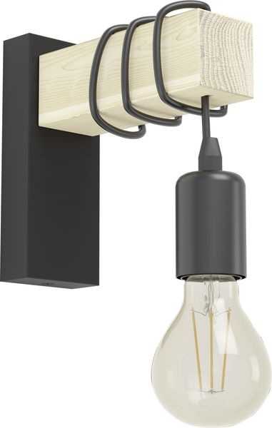 Eglo Wandleuchte Townshend schwarz natur 21,5 x 6,5 x 19 cm E27