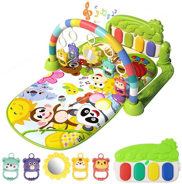 Krabbeldecke Spielmatte mit Spielbogen Baby Lernmatte Spieldecke Erlebnisdecke, MOPUEA, mit Klavier, Licht, Musik, Spiegel Lernspielzeug Waschbar