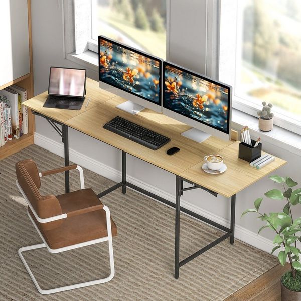 HOMCOM Schreibtisch Klappbar Computertisch Bürotisch mit Modern-Design, Metallgestell für Arbeitszimmer Schlafzimmer Home Office, 100/135/170 x 58 x 78 cm Eiche
